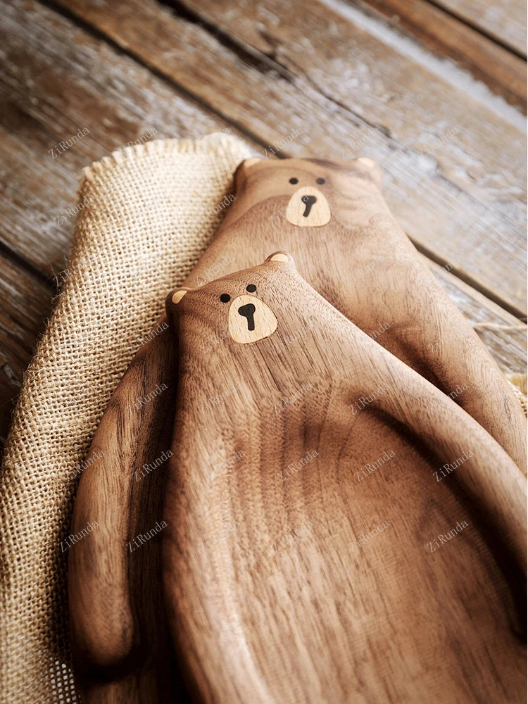 Black Walnut Whole Wood Cartoon Bear Plate