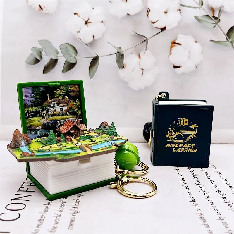 Creative 3d Three-Dimensional Pop-up Book Fantasy Book Keychain Castle Ship Dinosaur Space