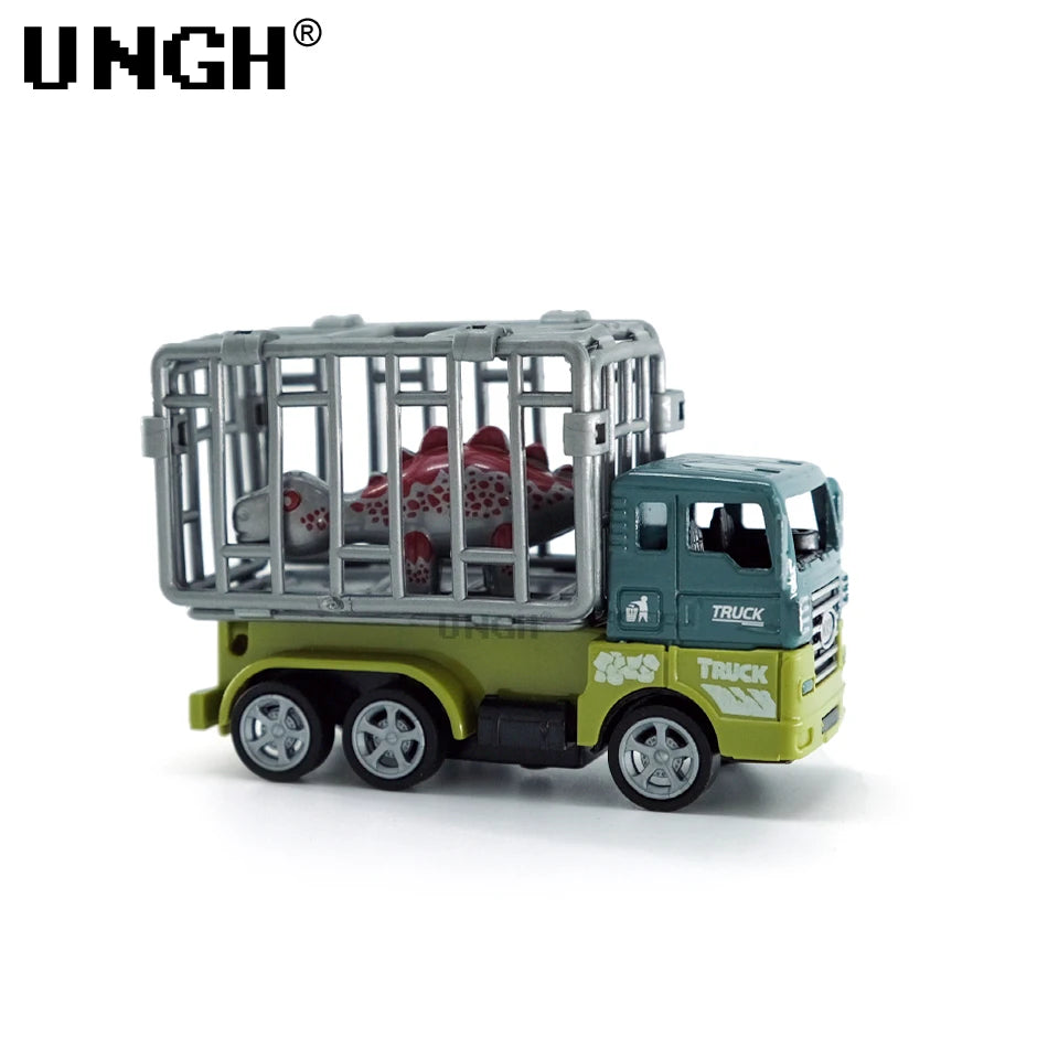 UNGH Inertial Pull Back Dinosaur Transport Car with Plastic Cage Vehicle Truck Model Educational Toy for Children Boy Gift