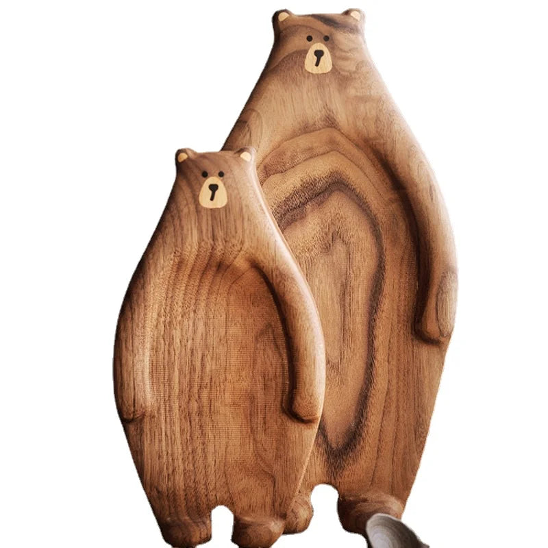 Black Walnut Whole Wood Cartoon Bear Plate
