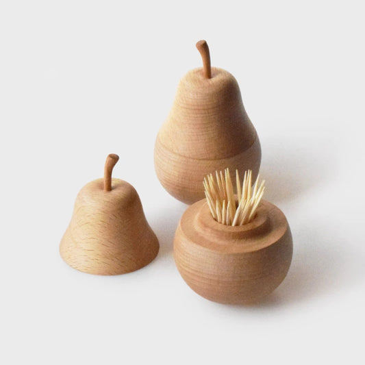 Pear Shape Wood Toothpick Container