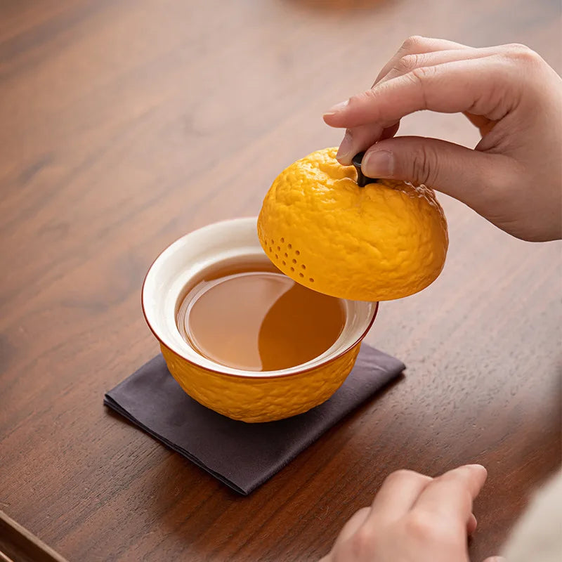 Orange Shaped Handmade Ceramic Pottery Tea Bowl