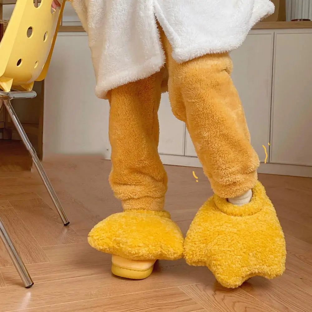 Yellow Duck Feet Fluffy Slippers