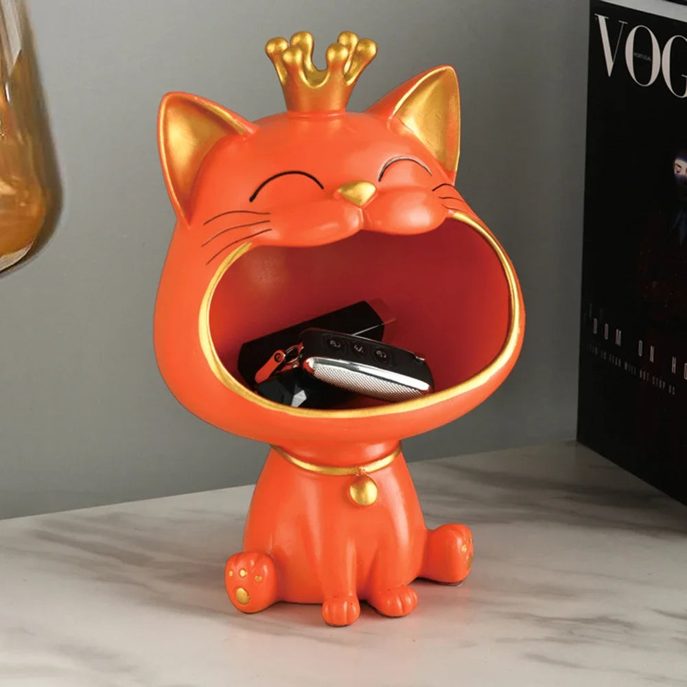 Fortune Crown Big Mouth Cat Figurine Storage