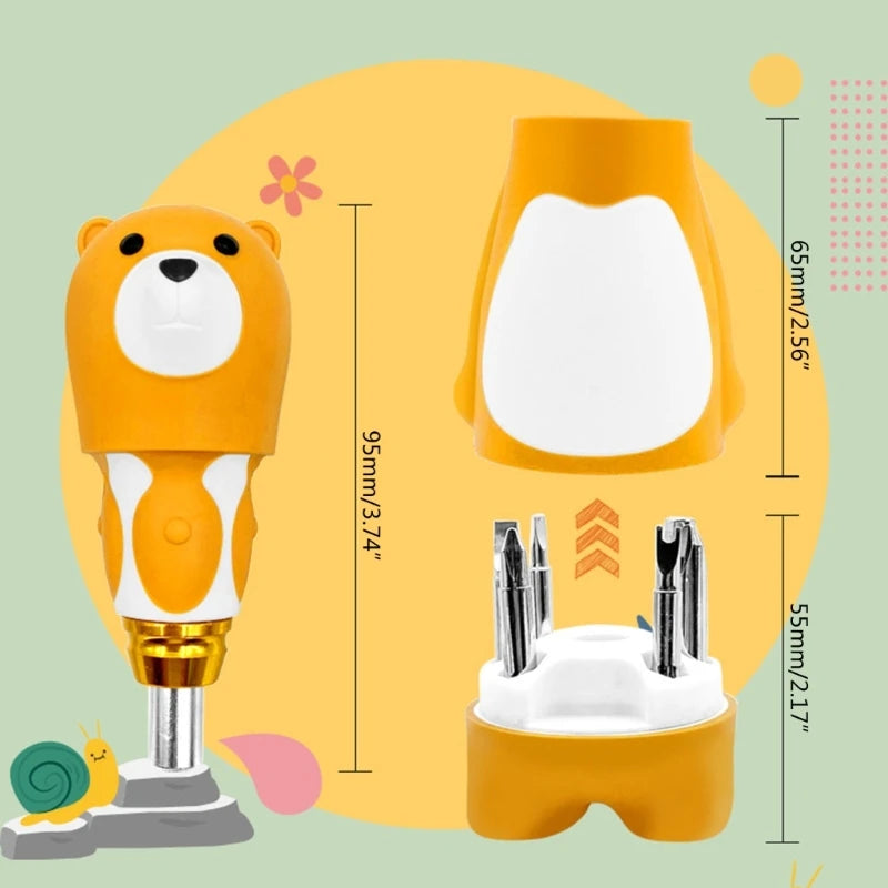 6 in 1 Adjustable Manual Screwdriver Cartoon Bear Shaped Multi-Function Tool