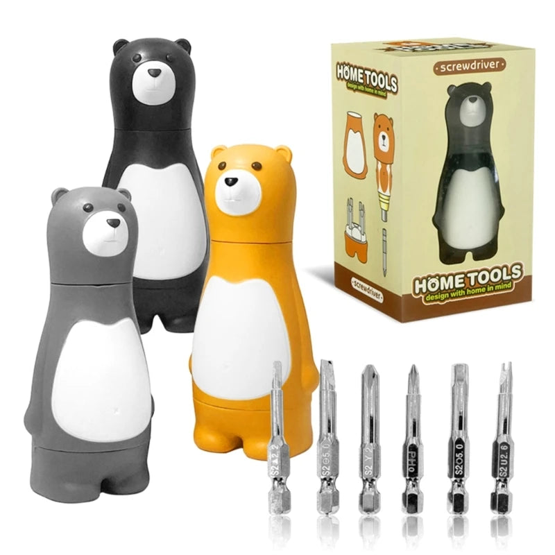 6 in 1 Adjustable Manual Screwdriver Cartoon Bear Shaped Multi-Function Tool