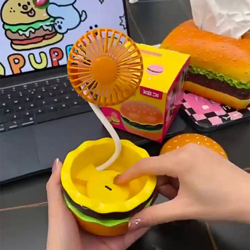 Hamburger Shape Portable Mini Fan Foldable With Makeup Mirrors Electric Hand Rechargeable Small Cooling Ventilador Fans 3 In 1