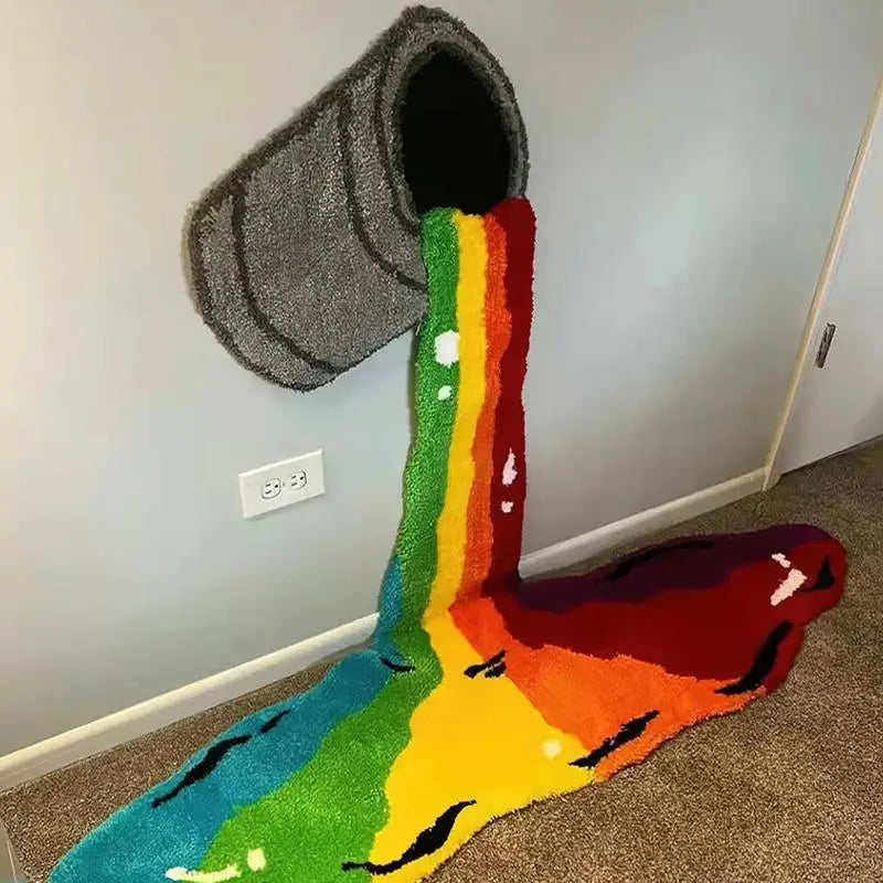 3D Rainbow Paint Bucket Tapestry Carpet