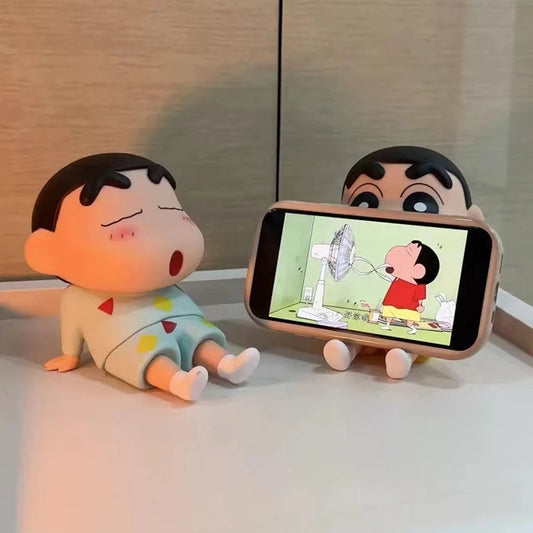 Crayon Shin-Chan Phone Holder Kawaii Anime Desktop Ornaments Cartoon Watching TV Phone Support Cute Doll Decorations Girls Gifts